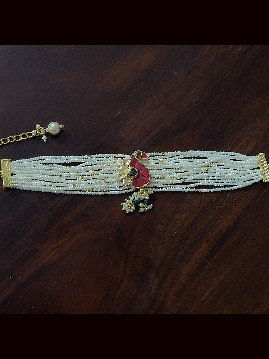 Pacchi kundan peacock tukdi multiple cheed strings bracelet(Bhabhi rakhi)