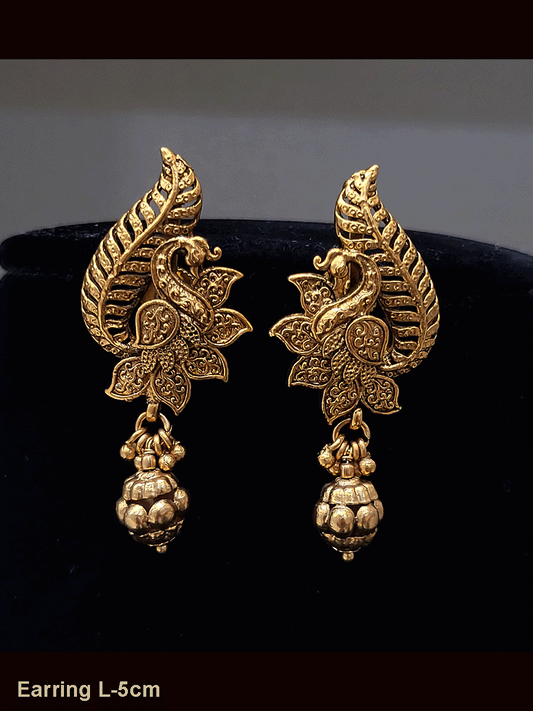 Peacock design earrings with gold bead drops(L-5cm)