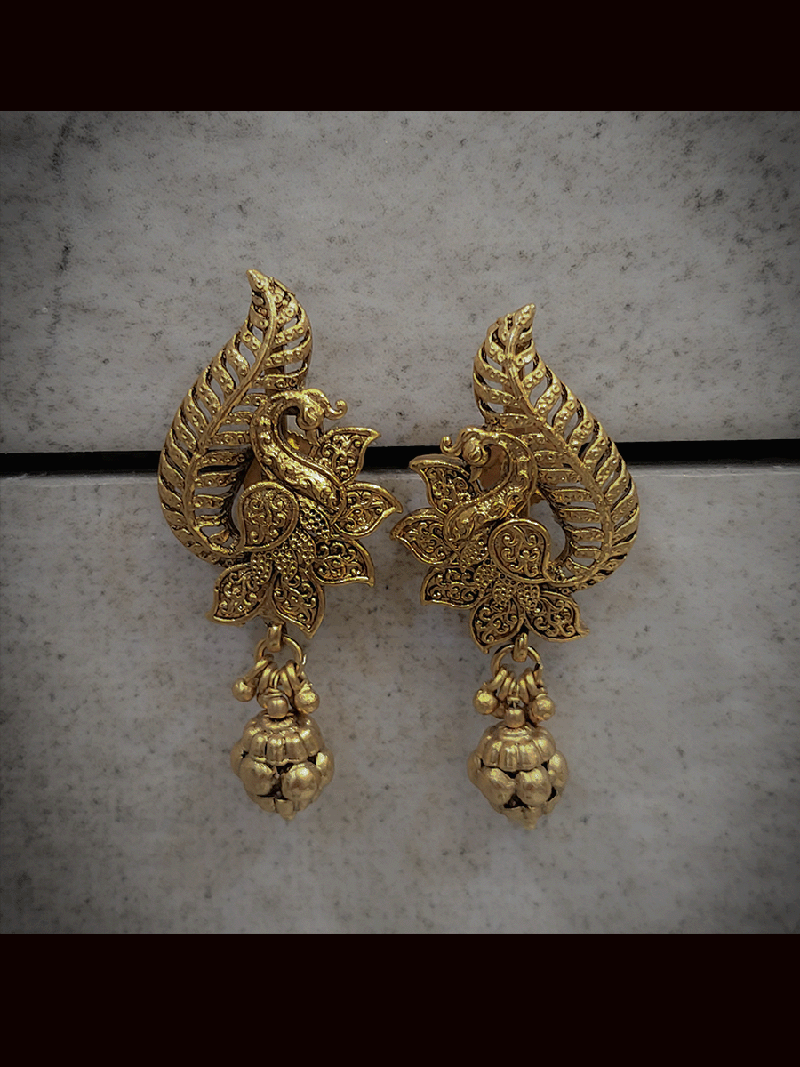 Peacock design earrings with gold bead drops(L-5cm)