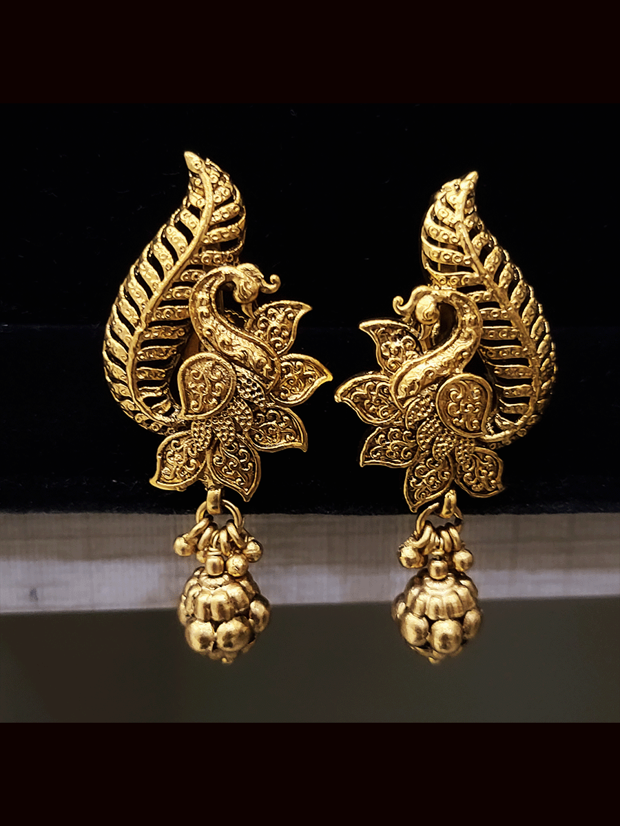 Peacock design earrings with gold bead drops(L-5cm)