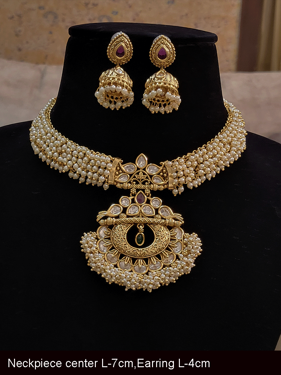 Bead hangings side string chandbali design kundan center set