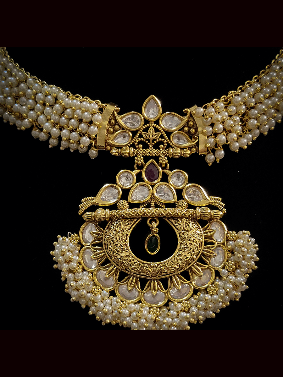 Bead hangings side string chandbali design kundan center set