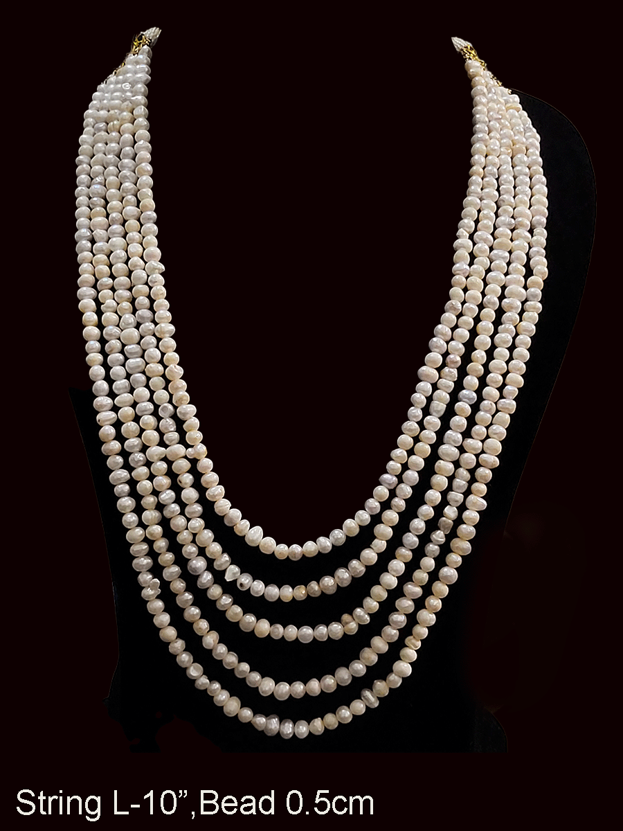 10 inch long five fresh water pearls strings neckpiece