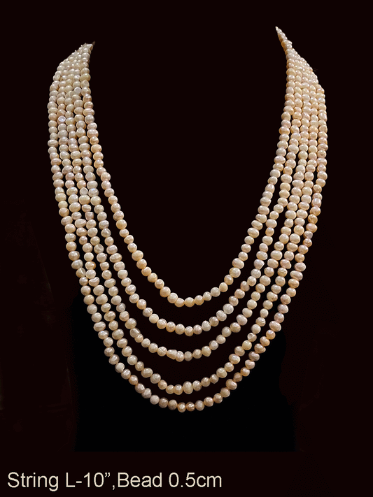 10 inch long five fresh water pearls strings neckpiece