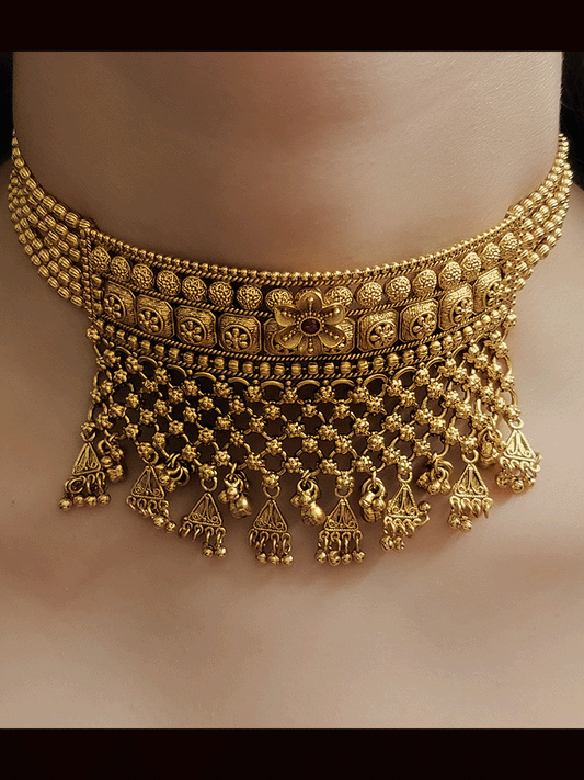 Six gold bead side strings 6cm broad rajputi choker set