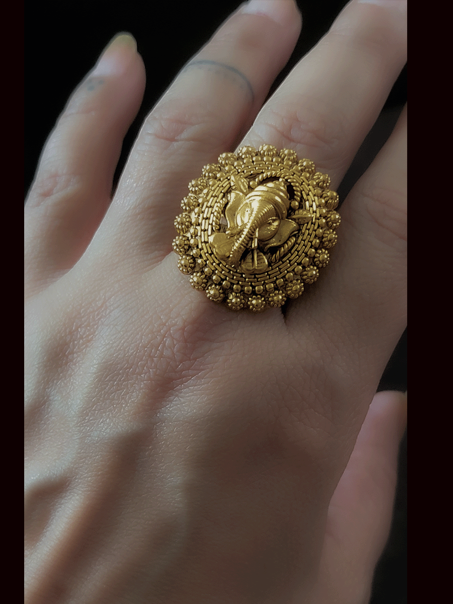 22kt yellow gold handmade ring coin ring with fabulous horse design  victorian ring band unisex jewelry from rajasthan india GR004 | TRIBAL  ORNAMENTS