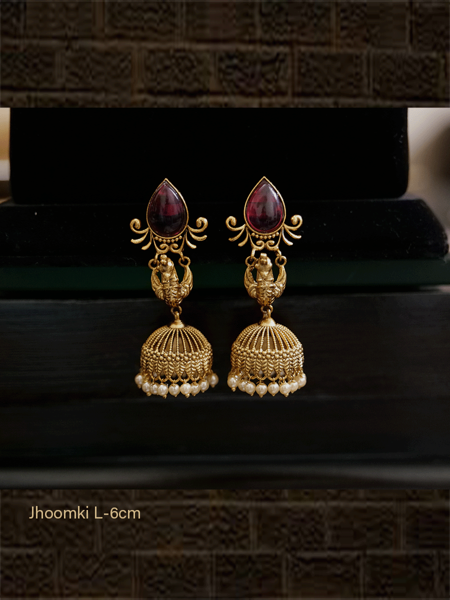 Tear drop shaped stone top peacock design jhoomki - Odara Jewellery