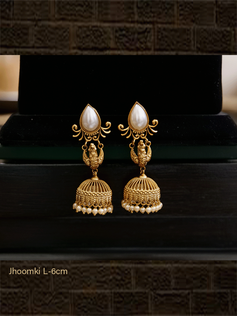 Tear drop shaped stone top peacock design jhoomki - Odara Jewellery