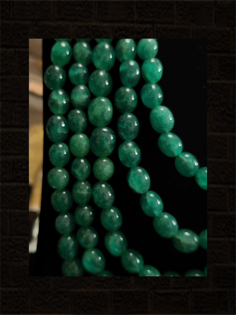 Five strings 12" long neckpiece(shell pearls and ruby,green natural glass beads)