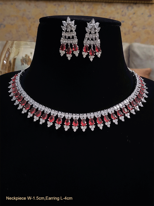 Tear drop shaped stone studded white finish AD set - Odara Jewellery