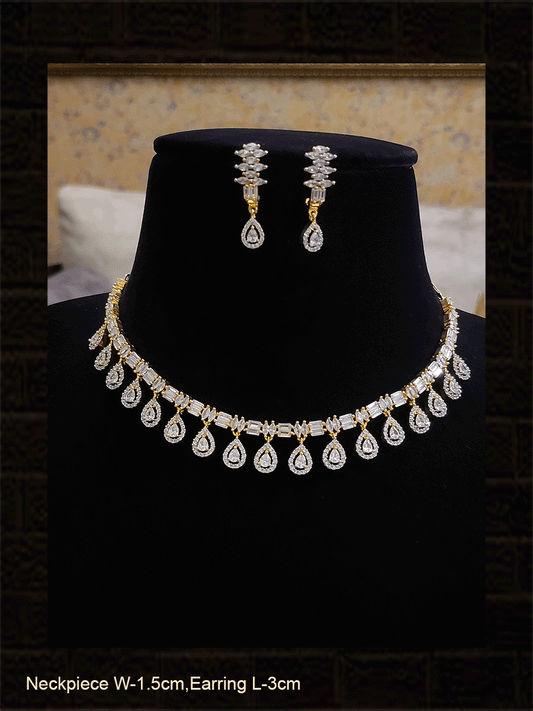 Sleek AD set with tear drop design drops - Odara Jewellery