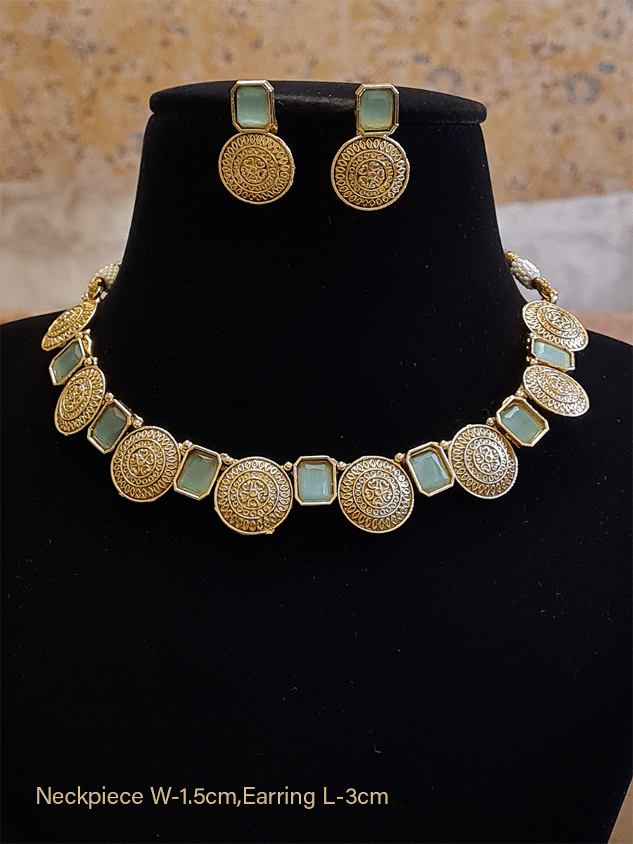 Self design circular tukdies with rectangular stones set - Odara Jewellery