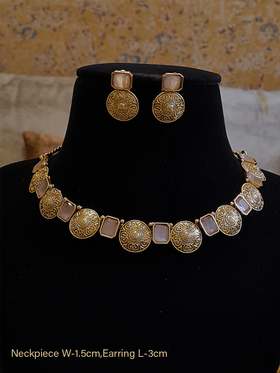 Self design circular tukdies with rectangular stones set - Odara Jewellery