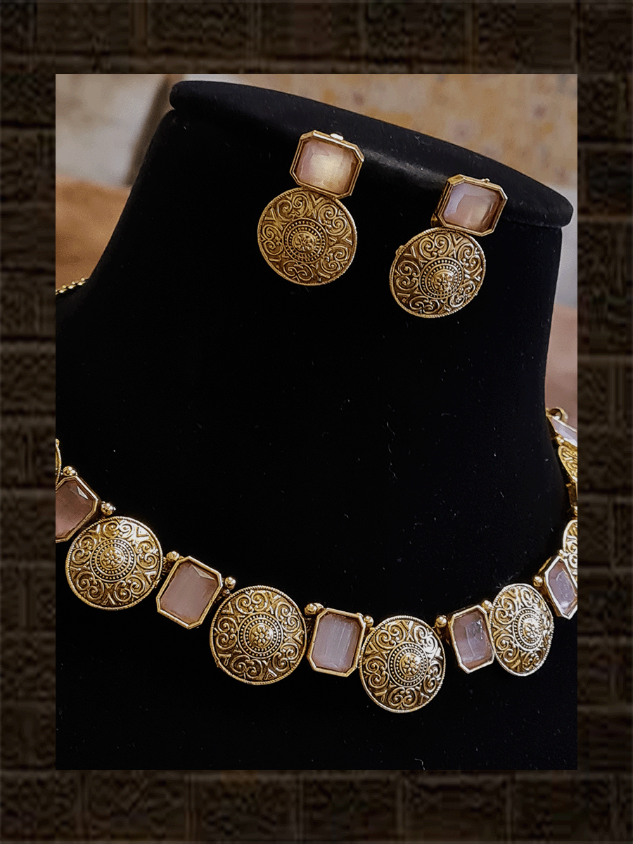 Self design circular tukdies with rectangular stones set - Odara Jewellery