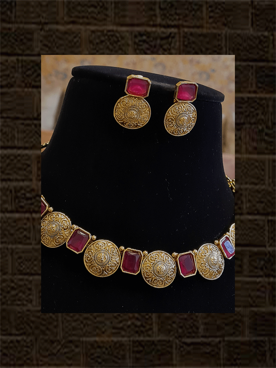 Self design circular tukdies with rectangular stones set - Odara Jewellery