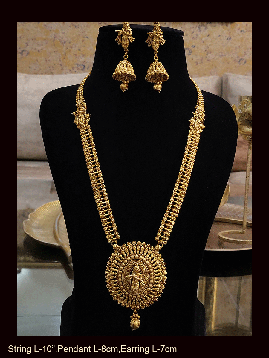 Long oval pendant with krishna ji motif set