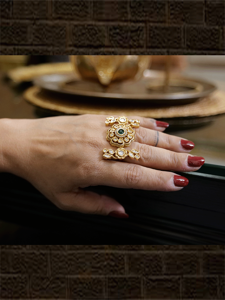Double Band Diamond Ring in with Gold Cross - Abhika Jewels