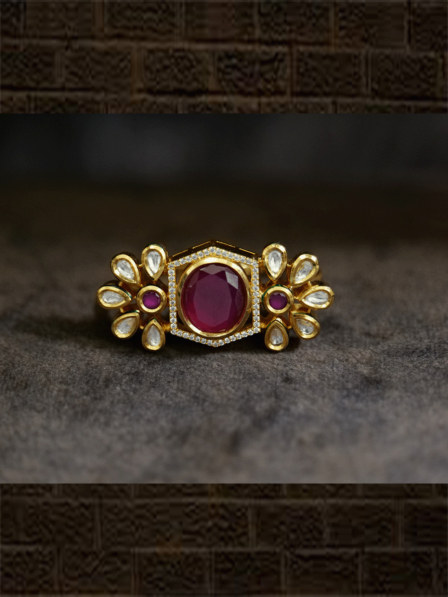 Red floral kundan ring by Paisley Pop | The Secret Label