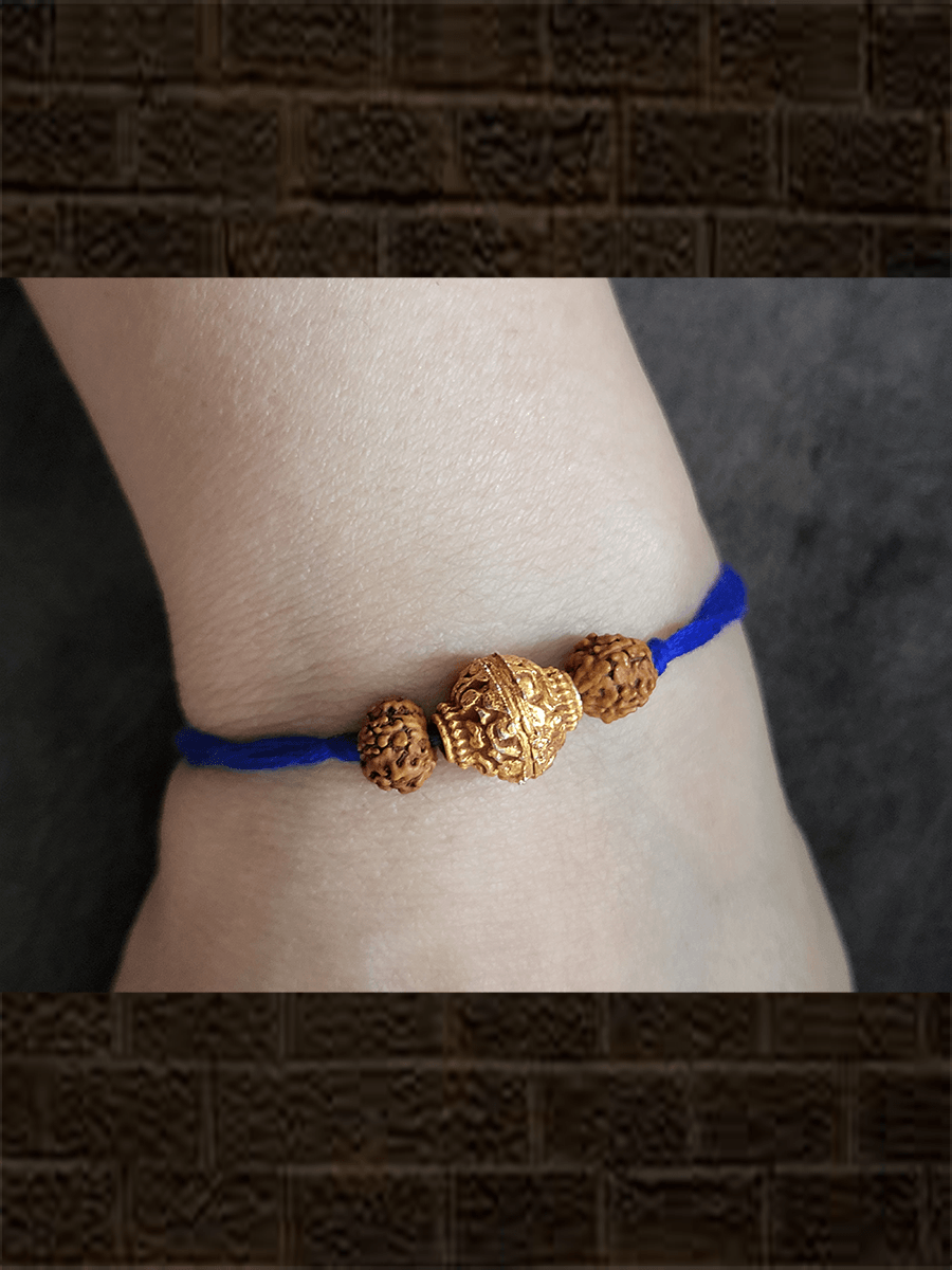 Rudraksh and geru bead rakhi - Odara Jewellery