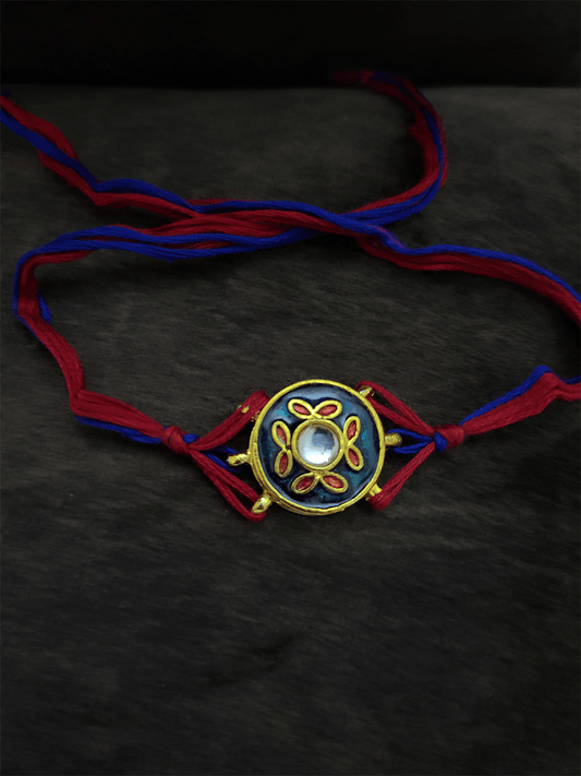 Enamel work circular tukdi rakhi - Odara Jewellery