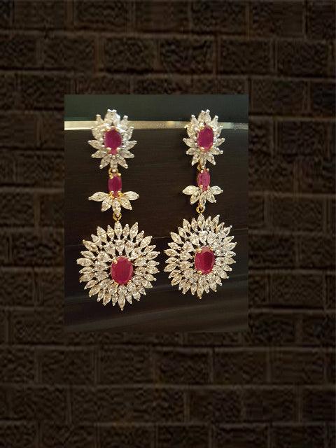 Long rani stone flower shape AD earring